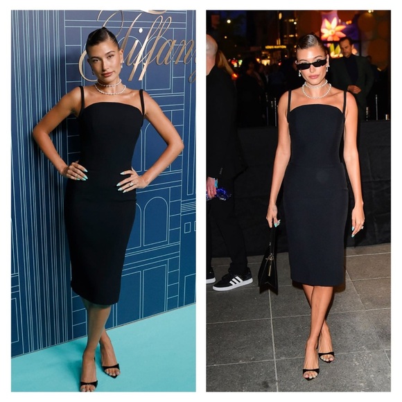 VERSACE Enver Black Sheath Midi Dress IT40 US4 ASO Hailey Bieber Stretch NWT - Picture 2 of 15